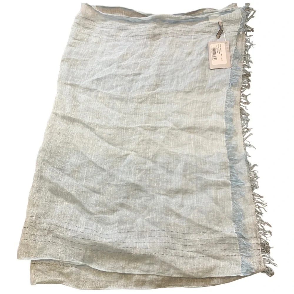 NWT CECCHI E CECCHI Italian Linen Scarf With Tassel Detailing Tranquil Blue OS - Picture 6 of 11